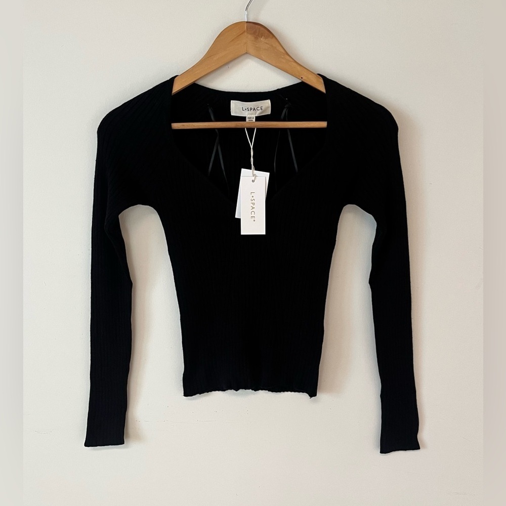 L* Space Camryn Ribbed Pullover Long Sleeve Top Women's Size XS Black - Picture 2 of 6
